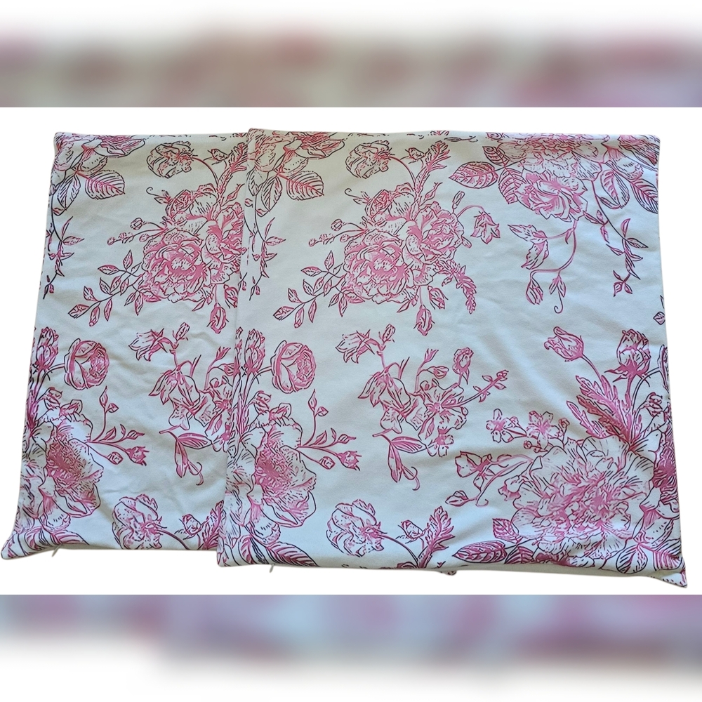 Floral Pink and White 2 Piece Pillow Cover Set 18x18